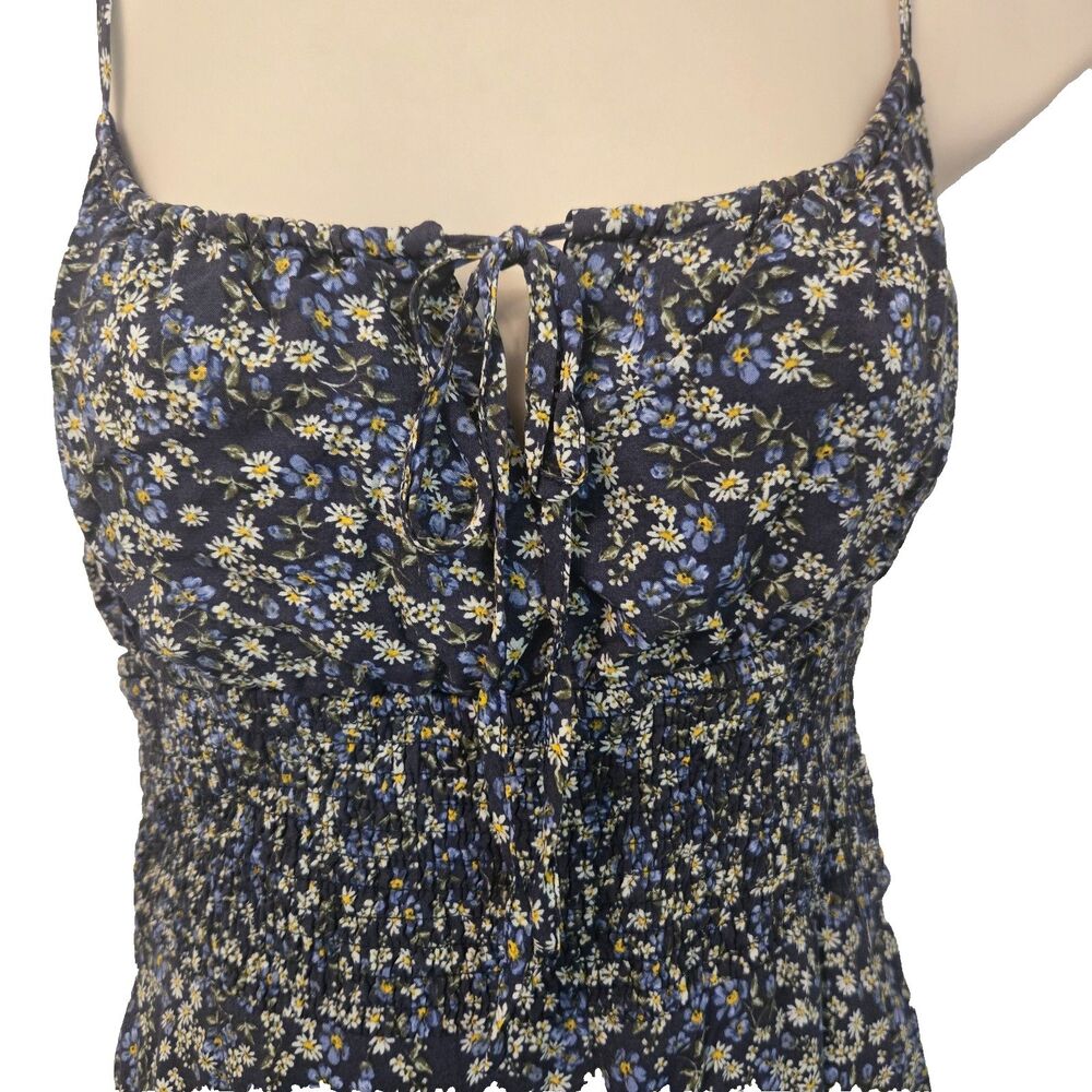 Womens Floral Mini Dress Lrg  Babydoll Fairy Grunge Coquette Tie Puff Front - Picture 3 of 16